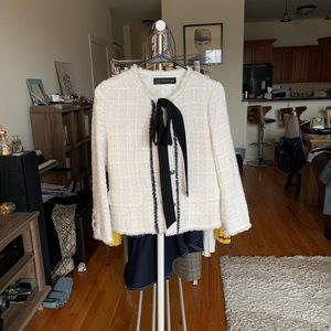 Zara knit blazer with black bow tie